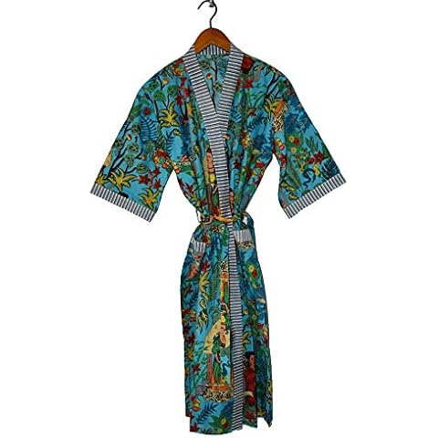 RAJBHOOMI HANDICRAFTS Women Kimono Cotton Printed fabric men women kimono dress beach cover up Swimsuit Robe Cardigan Kimono dresses Cover