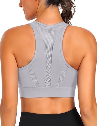 Image of JoyGirl Zip Front Sports Bra High Impact Workout Bra for Women Mesh Racerback Gym Bra Padded High Support Yoga Bra