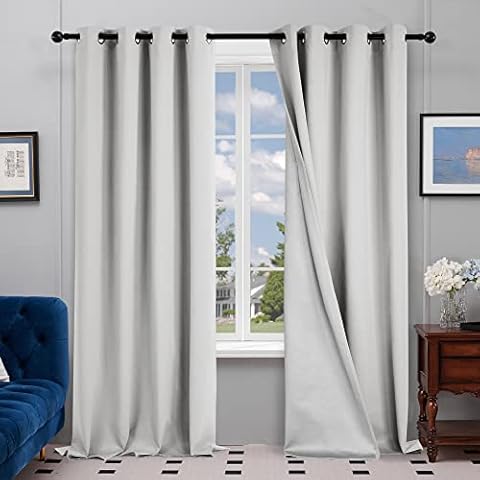 Deconovo Grommet Solid Thermal Insulated Blackout Curains, Greyish White, 52W x 84L Inch Cover