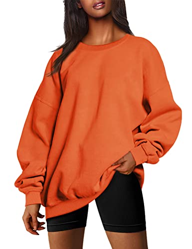 Efan Womens Oversized Fleece Sweatshirts Pullover Teen Girls Crew Neck Casual Hooded Sweatshirt Fall Halloween Outfit Clothes Orange #TOP12