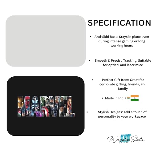 Image of WRAPPING STUDIO Marvel Mouse Pad for PC and Laptop, 24x20 cm, Anti-Slip, Smooth Surface, Marvel Design, Perfect for Office, Home & Gaming