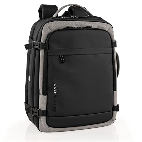 ITACA - Mochila Viaje Cabina Avion Maleta Ligera Para Avión De Mano Con Compartimentos. Compatible Ryanair, Negro