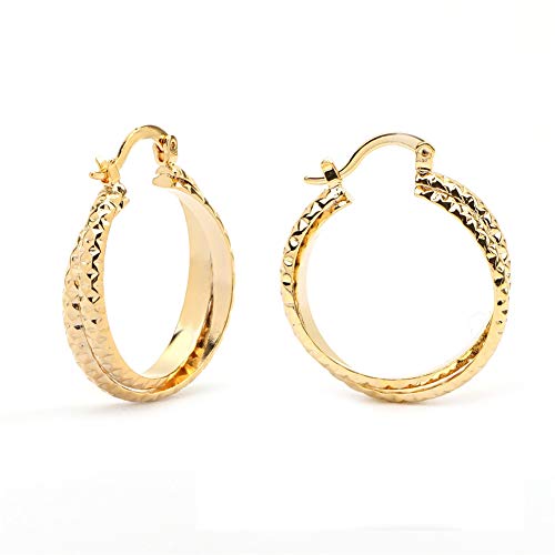 Czjewelry 18K Gold Plated Twisted Hoop Earrings for Women Girls Round Huggie Hoops Earring