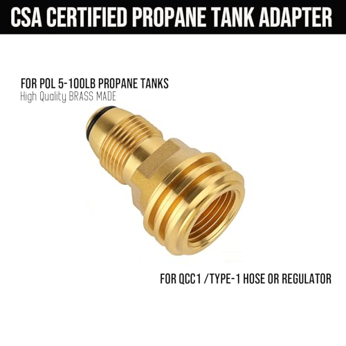 Image of 2 Pack POL to QCC1 /Type-1 Propane Tank Adapter Fitting, Old to New, Propane Tank Adapter Converts POL LP Tank Service Valve to QCC1 /Type1 Hose or Regulator, for 120 gallon 100 lb Big Tank, 100% Brass