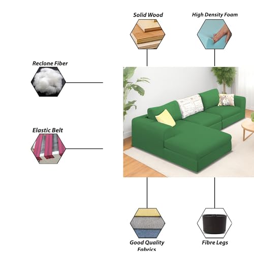 Image of Koza LHS 4 Seater L Shape Sofa Set for Living Room (Green Fabric) Premium Fabric Sofa