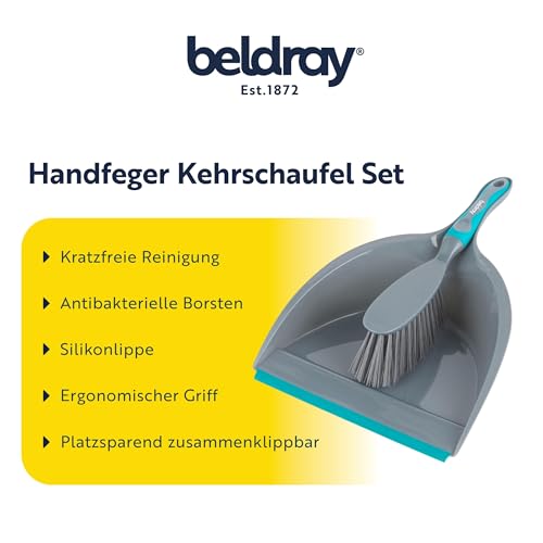 Beldray Anti-Bac Kehrschaufel & Bürstenset – Kratzfreies Reinigen, Handfeger mit Schaufel, Weiche Borsten mit Silberphosphat behandelt, Nimmt Staub, Tierhaare, Krümel & Schmutz auf, Ergonomische Griff