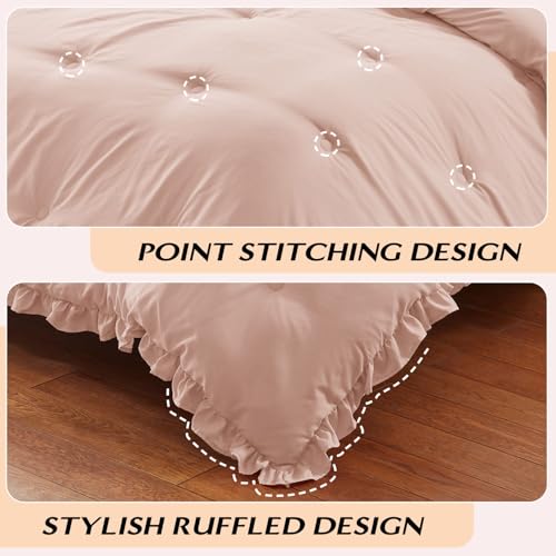 Image of HARBOREST King Comforter Set Blusher - Ruffle Comforter for King Size Bed, Fluffy King Size Comforter Set for All Seasons, 3 Pieces Shabby Chic Bedding Comforter Set(1 Comforter & 2 Pillow Shams)