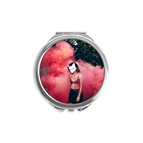 Espejo de mano portátil redondo con reflejo nítido y diseño artístico de bosque