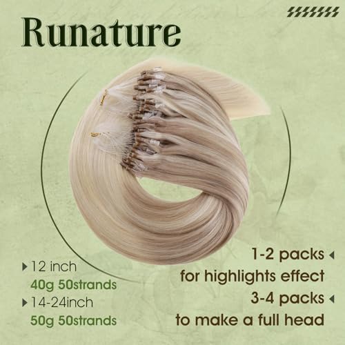 RUNATURE Micro Hair Extensions Human Hair Blonde Balayage Micro Beads Hair Extensions Real Human Hair Ombre Blonde Micro Loop Hair Extensions 24 Inch 50g - Image 2