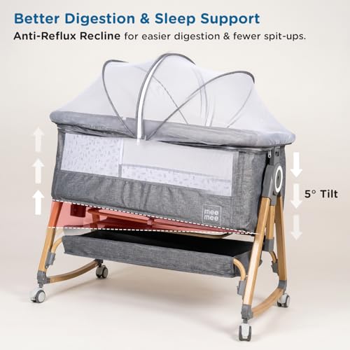 Image of Mee Mee Regal Sway Cradle for New Born Baby and Swing Anti Sleep Tilt Mode /Ultra-Light Cradle with Patented Rocking & Mosquito Net, Detachable 360 Swivel Wheels (Brown Grey)