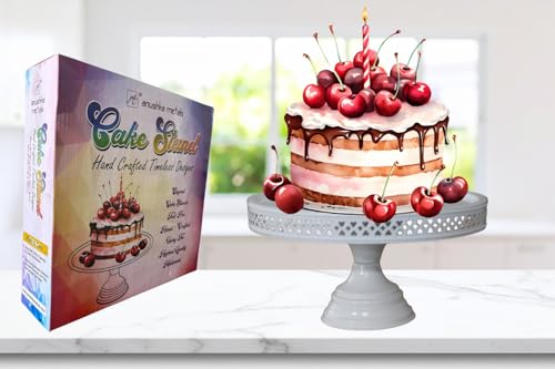 Image of Non Revolving Round Cake Stand Pedestal 9 inch Diameter (Top), Strong Metal (White)