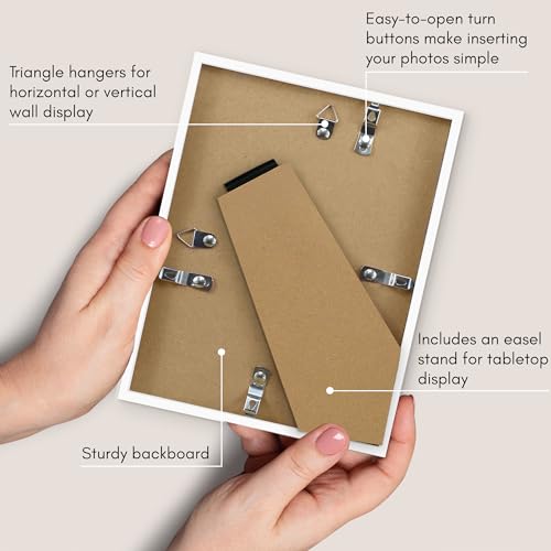 Americanflat 6x8 Picture Frame with Shatter-Resistant Glass - Streamline Collection - Thin Border Photo Frame for Tabletop and Wall Display - Hanging Hardware and Easel Stand Included - White