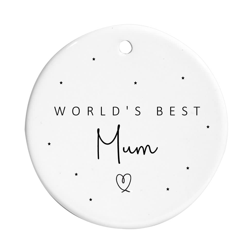 World's Best Mum Round Hanging Ceramic Ornament Decoration Sign