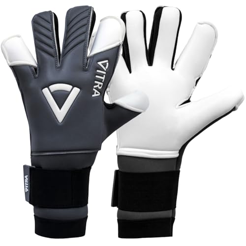 Vitra Athletics Goalkeeper Gloves, 4+3 mm Protection, Level 5 Super Grip, Removable Strap, Youth and Adult, All-Levels (Grey, 6)