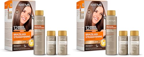 Kativa Kit Alisado Brasileño Con Champú Post Alisado - Tratamiento Profesional En Casa - Hasta 12 Semanas de Duración - Keratina (Paquete de 2)