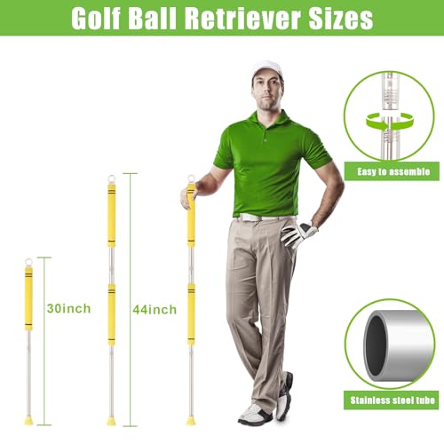 Greeily Golf Ball Retrievers, 44\" Golf Ball Picker Upper for Putter and Pick Up Golf Ball with Suction Cup Stainless Steel Pipe Soft Sponge Handle