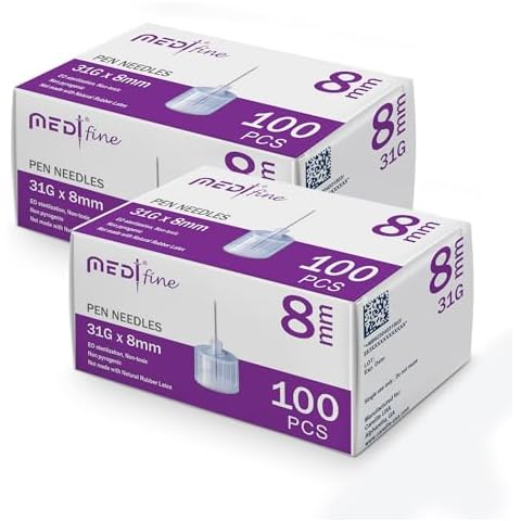 Medt - Fine Insulin Pen Needles (31G 8 mm) - Diabetic Needles for Insulin Injections, Ultra Fine Compatible with Most Diabetes Pens - 100 Ct, Pack of 2 Cover