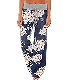 NEWCOSPLAY Women's Comfy Pajama Pants Floral Print Drawstring Palazzo Lounge Wide Leg Pants (Blue Flower...