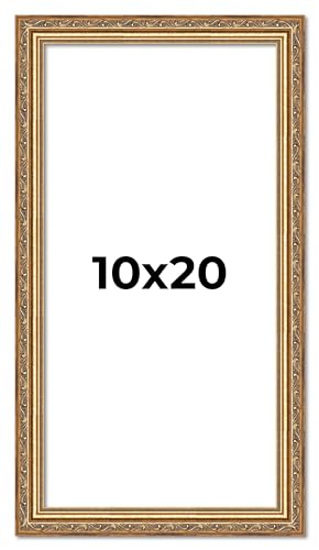 Poster Palooza 10x20 Traditional Antique Gold Complete Wood Picture Frame with UV Acrylic Plexiglass, Foam Board Backing & Hardware Included