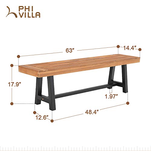 Phi Villa Outdoor Acacia Wood Bench, 63" Long Patio Wooden Picnic Bench For 3 People, Backless Oil Finished Teak Bench For Garden, Porch, Yard #TOP6