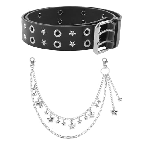 Y2k Star Belt, Y2k Belts for Women,Black Studded Punk EMO Grunge Goth Belts with Star Pants Chains