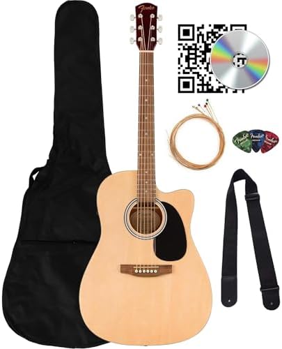 Fender FA Series Dreadnought Acoustic-Electric Guitar - Natural Bundle with Gig Bag, Strap, Strings, Picks, and Austin Bazaar Instructional DVD