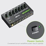 LiNKFOR 6-kanałowy mini mikser audio stereo przełącznik stereo / monofoniczny mikser audio 6 x 1 z kablem audio 6,35 mm, niezależna regulacja głośności do miksowania w klubie barowym