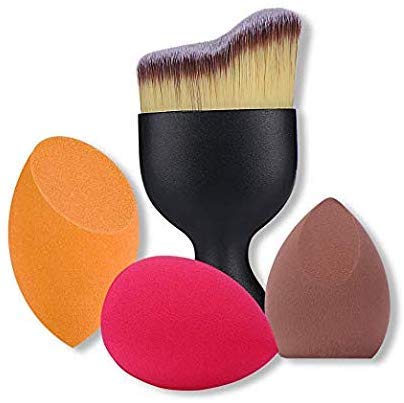 3+1PCS Makeup Sponges Set Blender Beauty Cosmetics Tool with Foundation Brush Professional Beauty Sponge Blenders Perfect for Liquid Foundation, Cream and Powder