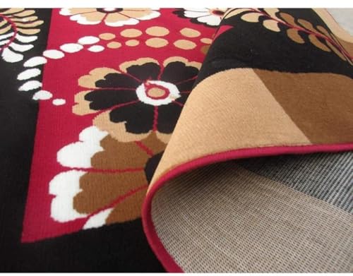 Image of Floral Design Acrylic Polyester Carpet for Living Room 12x15 Feet Color Red and Black(360x450Cm), Large Rectangle