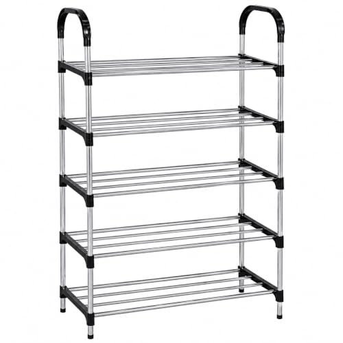 Sapateira Organizadora 5 Andares Preta, Estante Multiuso Desmontável e Empilhável para Sapatos, Tênis, Livros, Brinquedos e Acessórios, 58 x 26 x 95 cm