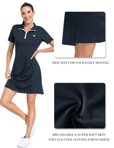 JINSHI Women's Golf Tennis Dress Short Sleeve Casual Sports Workout Athletic Polo Dresses with Zip Pockets Pockets Navy Size US XL - Image 5