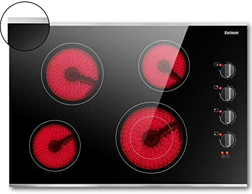Karinear 30 Inch Electric Cooktop 4 Burners, Knob Control Ceramic Cooktop