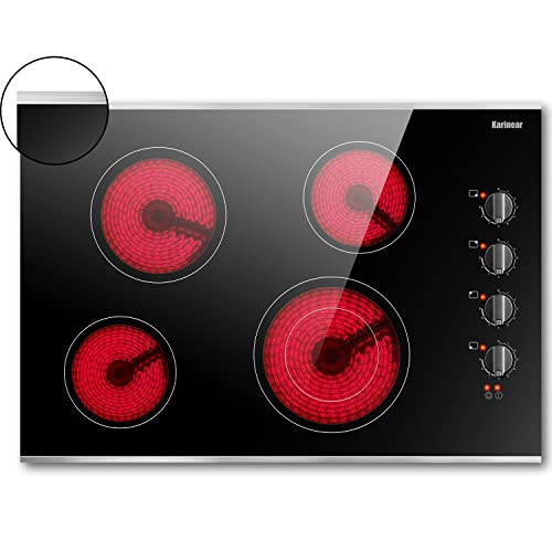 Comparison: Ceramic Stove Top 4 Karinear 30 Inch Electric Cooktop 4 Burners, Knob Control Built-in Ceramic Cooktop, 30" Radiant Electric Stove Top with Glass Protection Metal Frame,Hot Surface Indicator, 220-240v, Hard Wire, No Plug