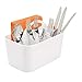 mDesign Plastic Cutlery Storage Organizer Caddy Bin Tote with Handle - Kitchen Cabinet Divided Pantry Basket for Forks, Knives, Spoons, Napkins, Indoor/Outdoor Use, Lumiere Collection, White