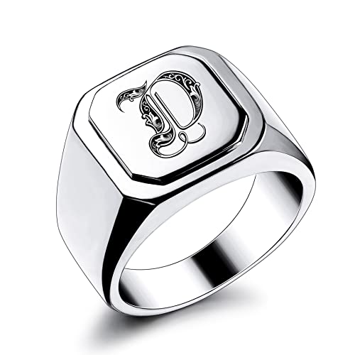 OTXIXTO Bague Initiale Lettre Chevalière pour Hommes Femmes Nom Personnalisé Gravé Acier Inoxydable Bijoux Fantaisie Mariage Couples Fête des Pères Cadeau avec...