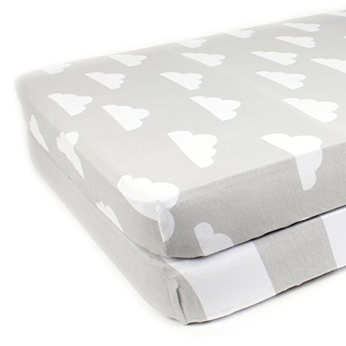 Image of Fitted Cotton Crib Sheets 2 Pack Stripes & Clouds by Mumby