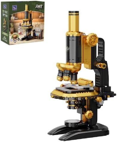 PANTASY Retro Microscope Building Kit for Adults, Antique Science Instrument Model with Mechanical Design, Brass Finish & Lab Accessories, Collectible Display Brick Set