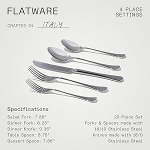 Made In Cookware - Flatware Set - 4 Place Settings (20 Piece Set) - Crafted In Italy Made In Cookware Flatware Set 4 Place Settings 20 Piece Set Crafted In Italy