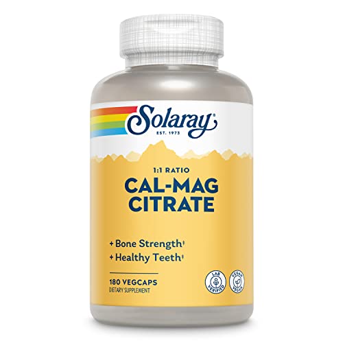 Solaray Calcium Magnesium Citrate 1:1 Ratio, Healthy Bones, Teeth, Muscle & Nervous System Support, 30 Serv, 180 Vegcaps #TOP8