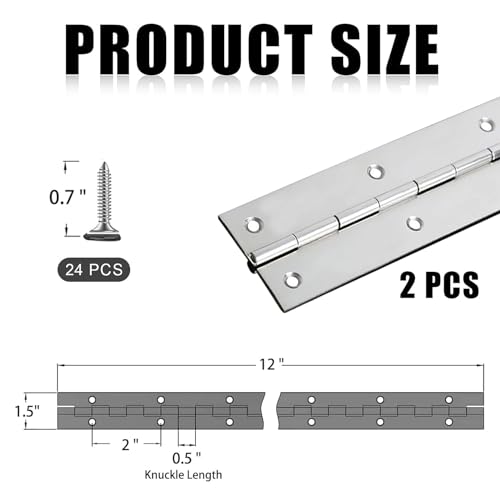 YTOOK 12 Inch Piano Hinge, 2Pcs Stainless Steel Continuous Piano Hinges with Holes - Image 2