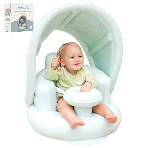 Inflatable Baby Seat for 3-36 Months w/Built-in Pump & Detachable Canopy, Sit Me Up Floor Seat for Baby w/Safety Straps, Inflatable Infant Chair, Indoor/Outdoor Blow Up Chair is Ideal Summer Gift