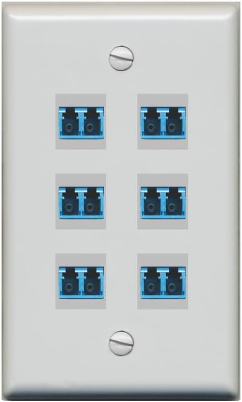RiteAV 6 Port LC Fiber Optic Singlemode Duplex Wall Plate - Flat Style [Stainless Steel]