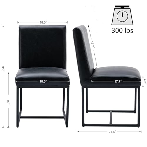 Image of HNY Modern Dining Chairs Set of 6, Upholstered Leather Dining Room Chairs with Ergonomic Back & Metal Frame for Home, Kitchen, Apartment, Black
