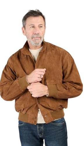 Photo de BARONE Veste en cuir pour homme en daim - veste en daim pour homme Made in Italy ALDO, cuir, XL