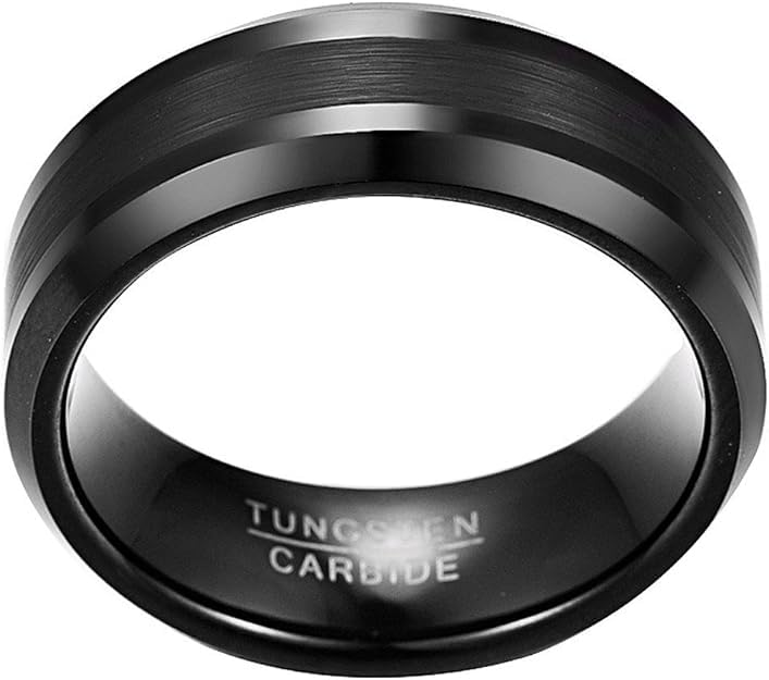 Personalized Tungsten Ring for Men 8mm Black Plated Tungsten Engagement Wedding Band Polished Finish Customized Promise Ring Comfort Fit Size 7-133