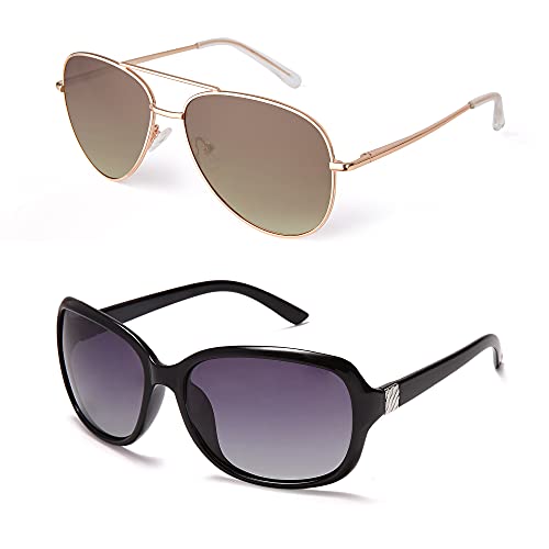 EYEGUARD 2 Pack Polarized Sunglasses for Women Men Classic Retro Vintage Oversized Eyewear
