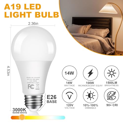 16-Pack Dimmable Light Bulbs - 100W Equivalent, A19 LED Bulbs 1500LM, Warm White 3000K, No Flicker, E26 Base for Kitchen, Bedroom, Office by GOZIG - Image 5