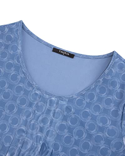 Valolia Dressy Blouses For Women, 3/4 Sleeve Blouse Dressy Shirt Short Sleeve Tops For Women To Wear With Leggings Round Neck Floral Loose Fit Mesh Tunic Shirts For Women Office Multicolor Blue Large #TOP2