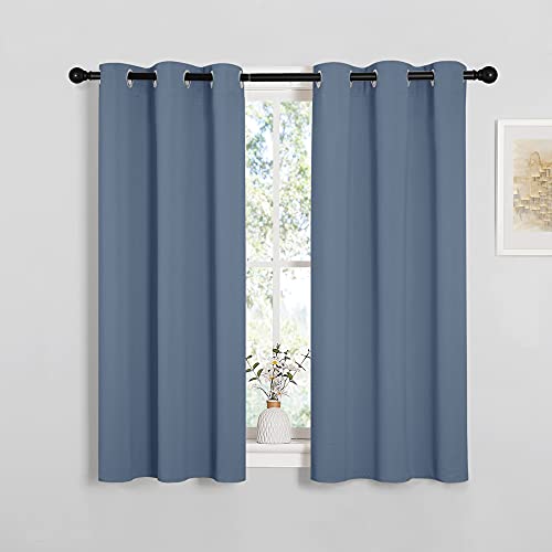 Image of NICETOWN Kitchen Curtains Small Window Curtains & Drapes, Thermal Insulated Solid Grommet Panels for Cupboard, Loft, Cafe, Dining Room (Stone Blue, 34 inch W x 45 inch L, 2PCs)