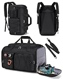 RAINSMORE Bolsa Deporte Hombre Mujer 45L, Bolsa Gimnasio 3 en 1 con Compartimento para Zapatos y Bolsillo Húmedo Bolsa de Deporte para Gym y Viaje Negro